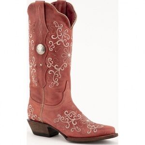 Ferrini Red Western Boots with White Embroidery